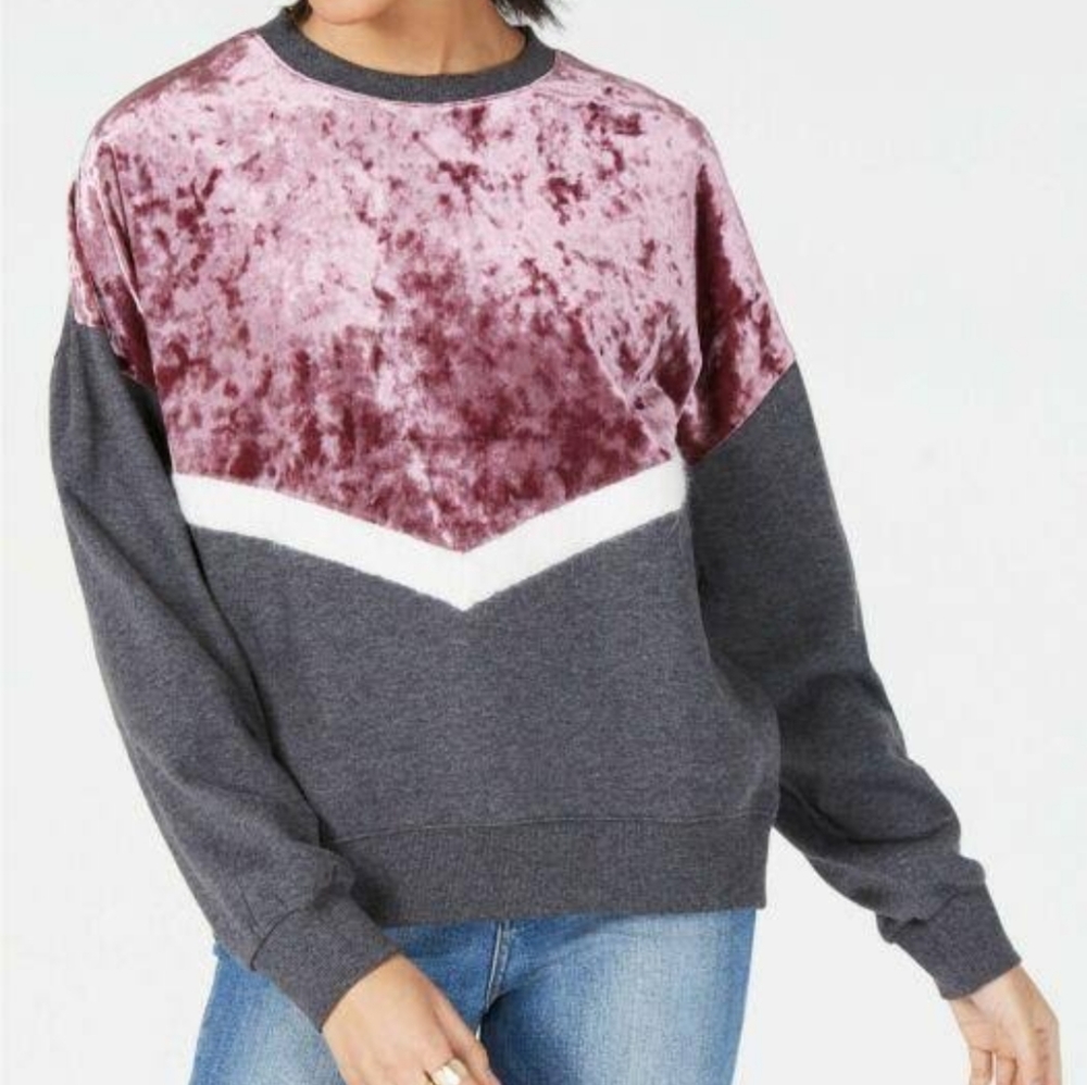 Freshman Velvet Chevron Faux Fur Sweatshirt